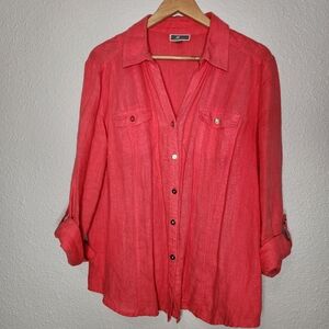 JM Collection Women's Coral Linen Shirt